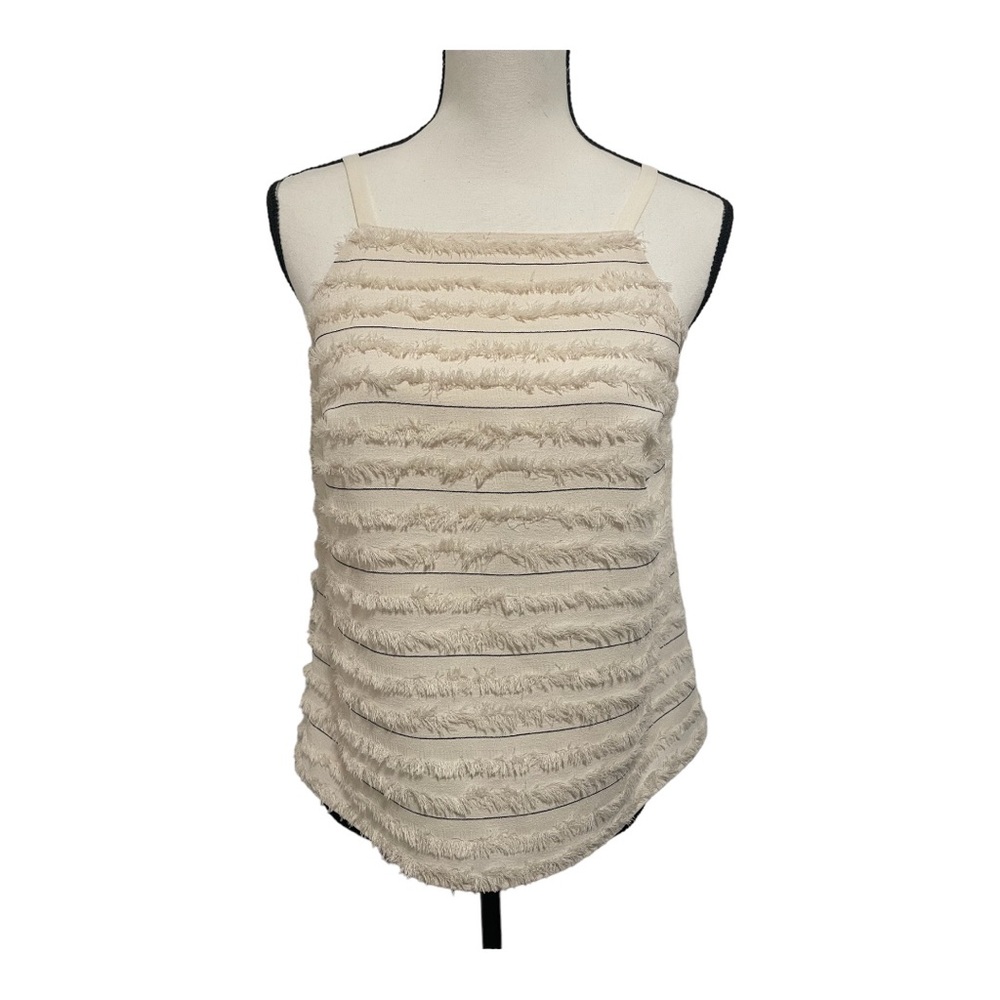 SOLD-Maeve Anthropologie Quinn Textured Cami Tank Top Ivory Fringe Striped